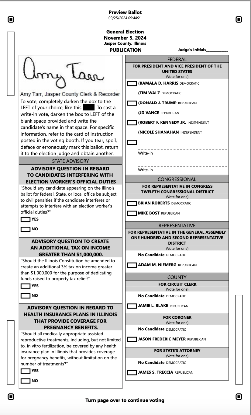 Specimen Ballot for November 2024 – Jasper County Daily News