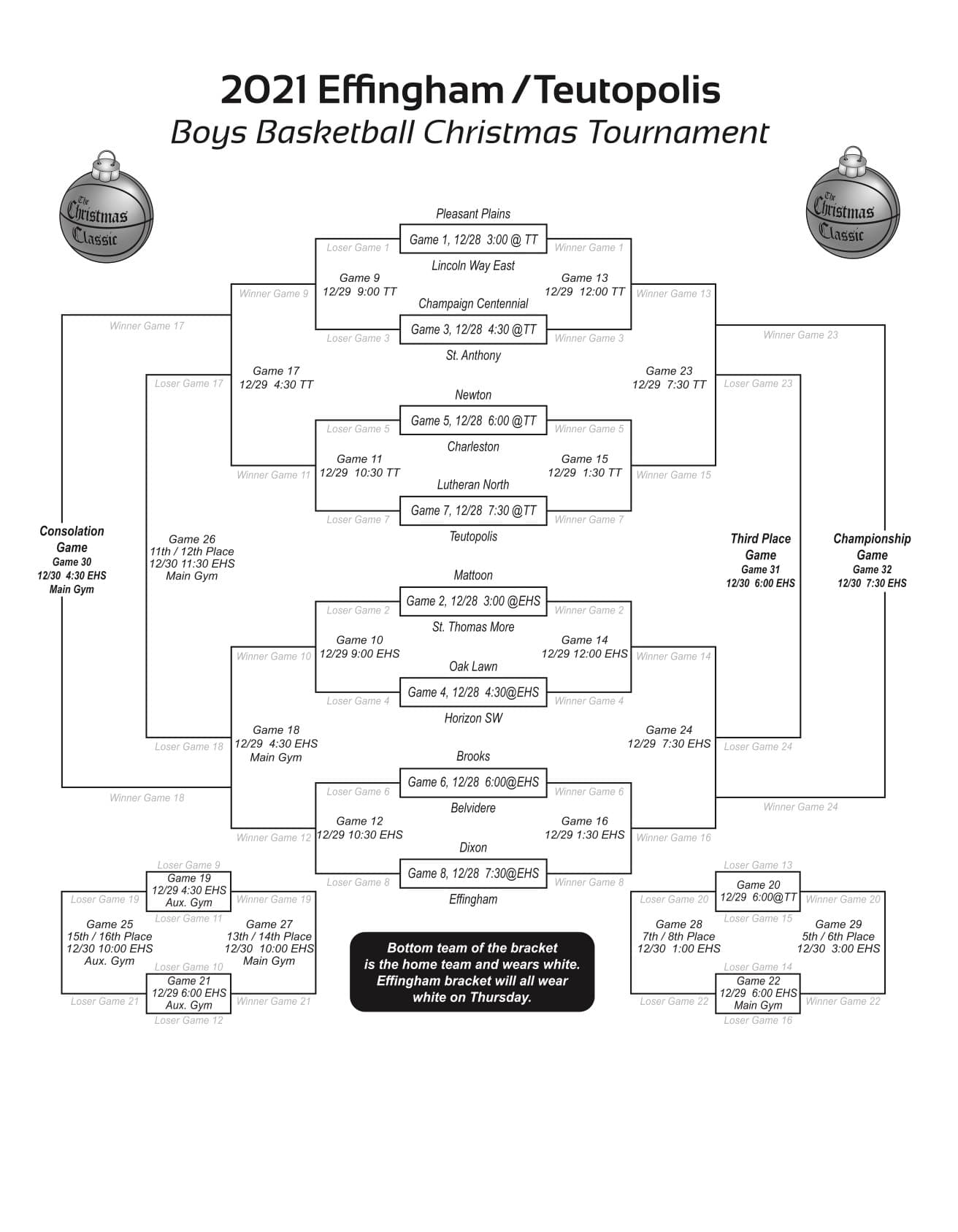 2021 Effingham/Teutopolis Boys Basketball Christmas Tournament Bracket