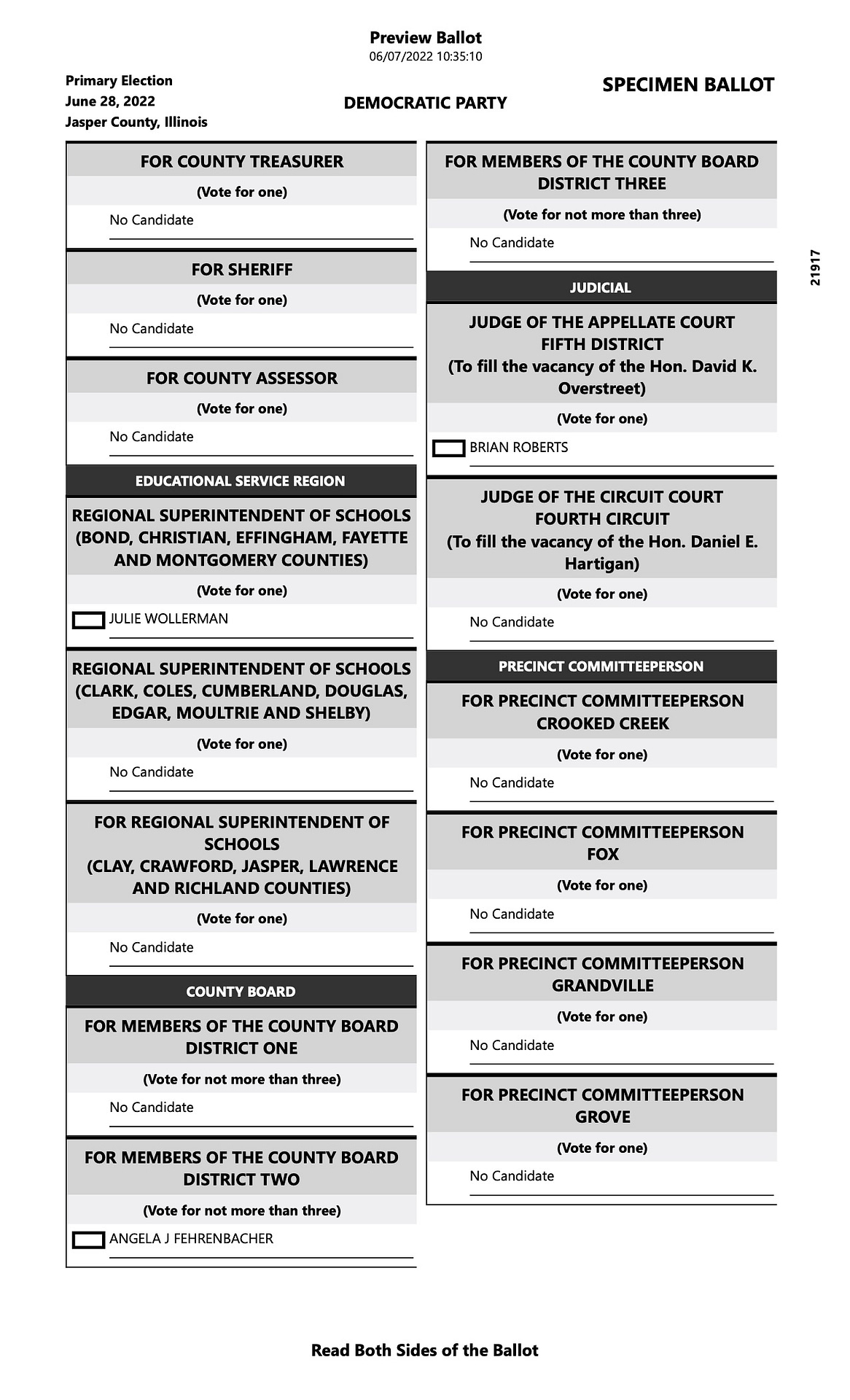 Specimen Ballots For Republican And Democrat Parties Jasper County