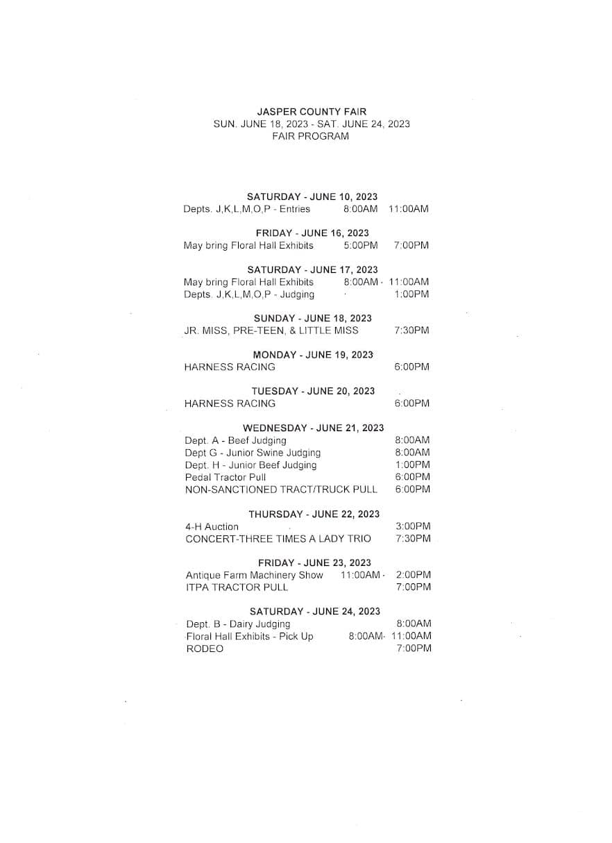Jasper County Fair Schedule Jasper County Daily News